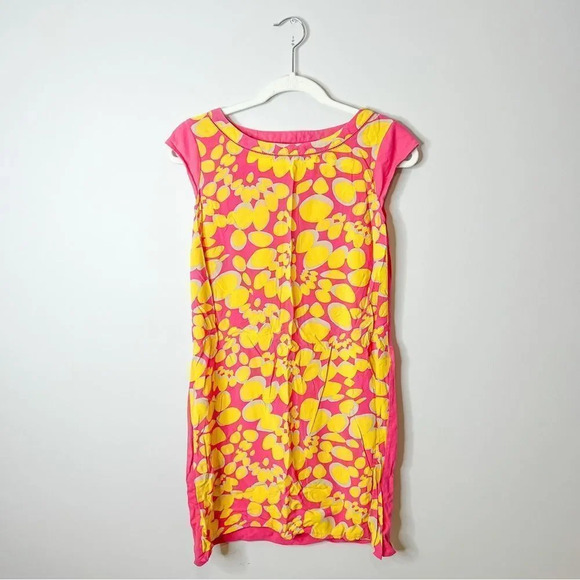 Boden Pink and Yellow Dot Print Jersey Dress - Picture 1 of 6